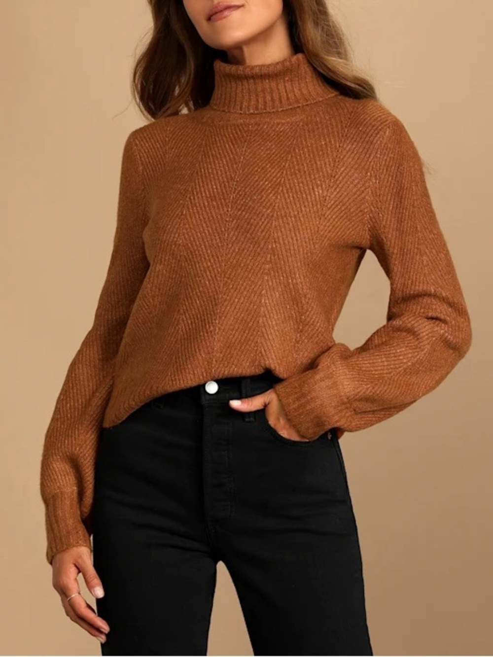 Lulus Rust Brown Chevron Knit Turtleneck Sweater